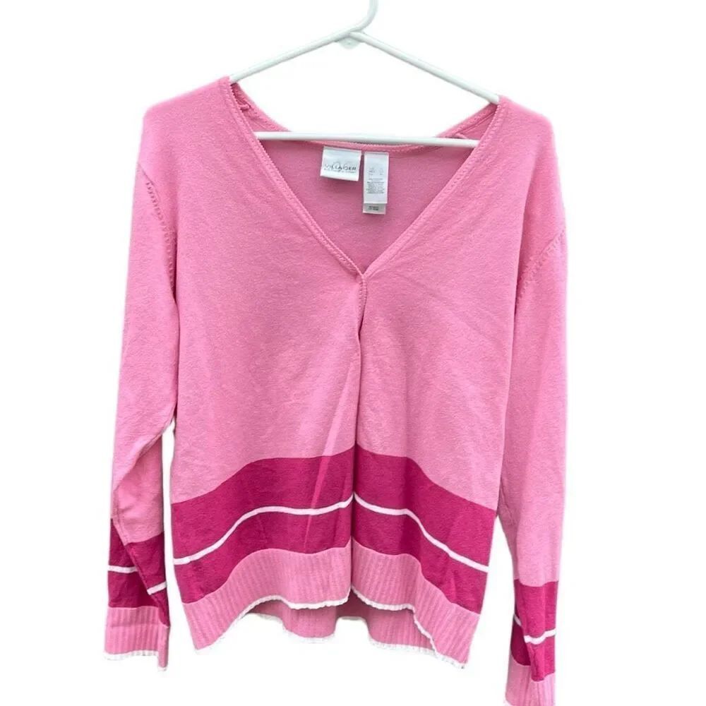 Villager size XL pinstriped button front cardigan. Classic preppy